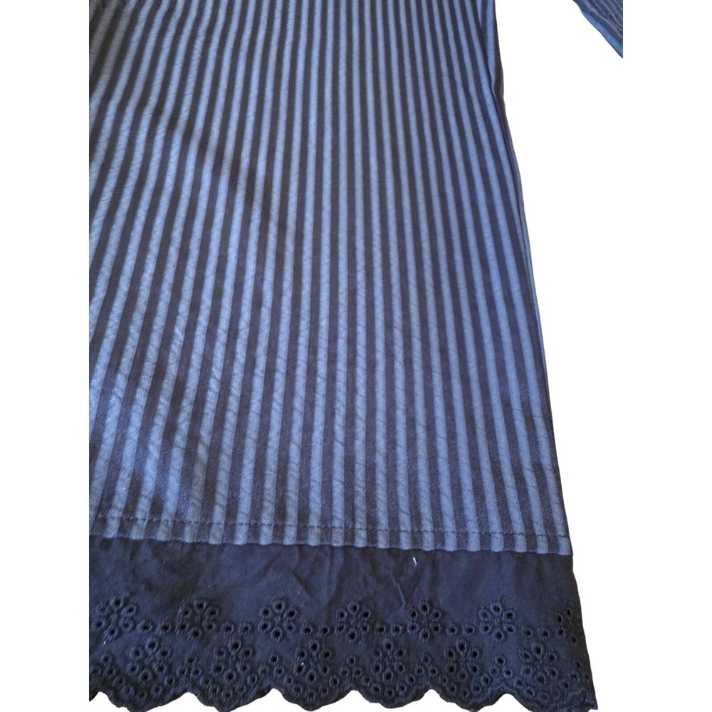 Things Between Womens Navy Striped Wide Leg Pants Eyelet Lace Hem Size Large - Picture 3 of 6